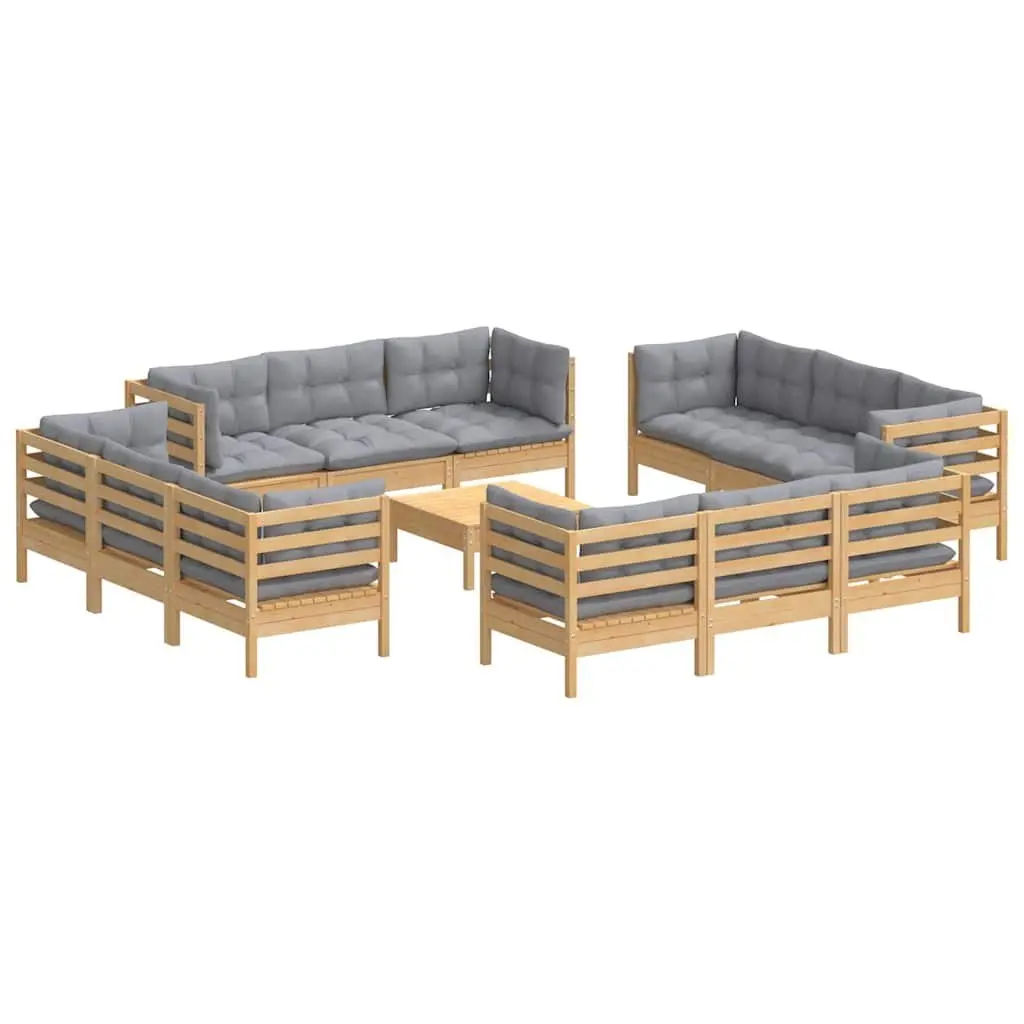 Garden Lounge Set Pinewood 13 Piece Outdoor Patio Furniture Grey Cushions Modular