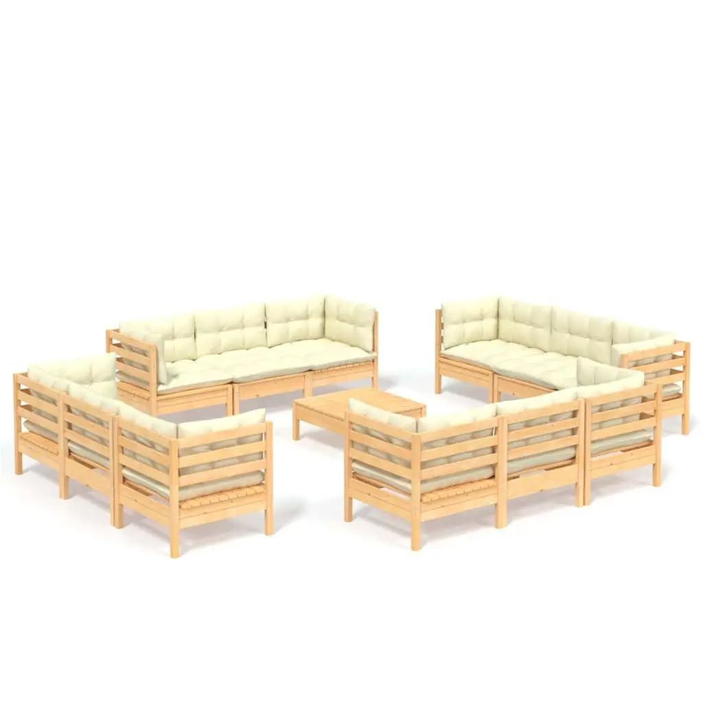 Lounge Set 13 Piece Modular Outdoor Furniture Pinewood with Cream Cushions