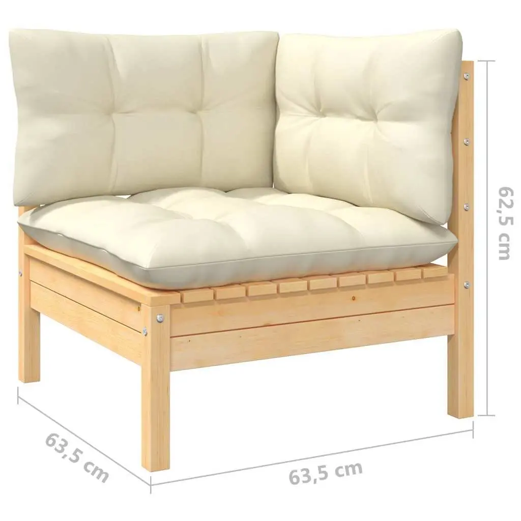 Lounge Set 13 Piece Modular Outdoor Furniture Pinewood with Cream Cushions
