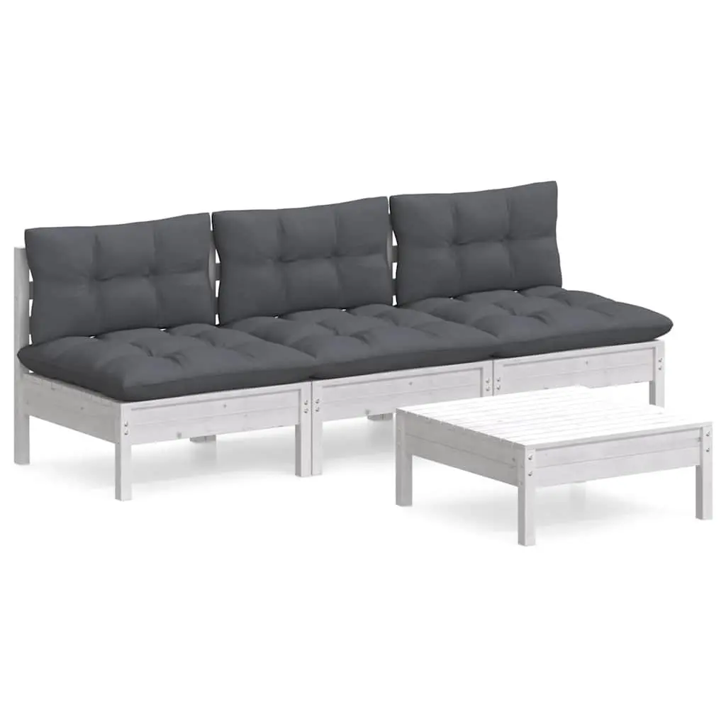 4 Piece Outdoor Modular Lounge Set White Pinewood Furniture with Cushions