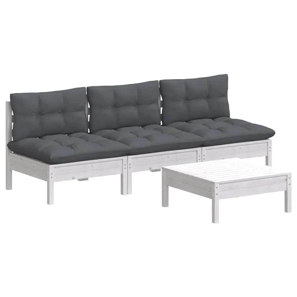 4 Piece Outdoor Modular Lounge Set White Pinewood Furniture with Cushions