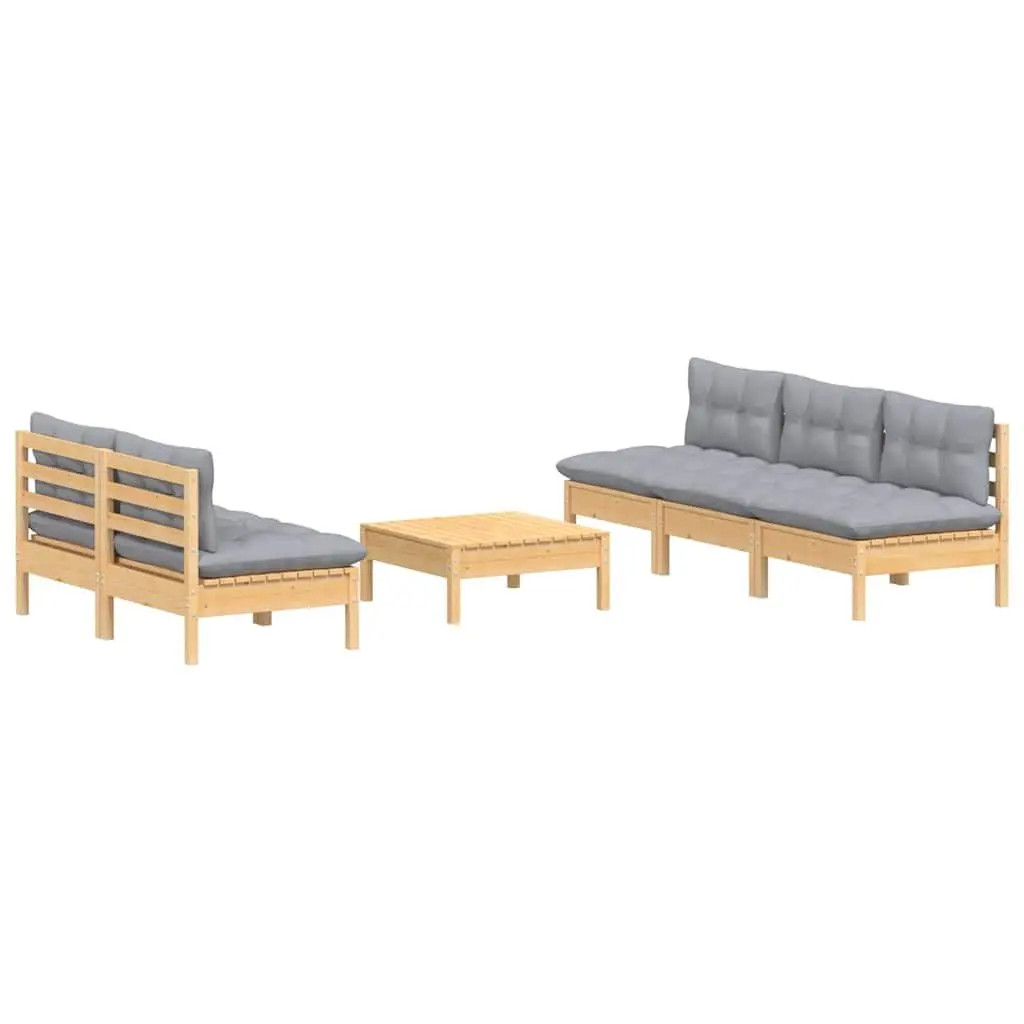Garden Lounge Set Solid Pinewood 6 Piece Outdoor Patio Furniture Grey Cushions Modular