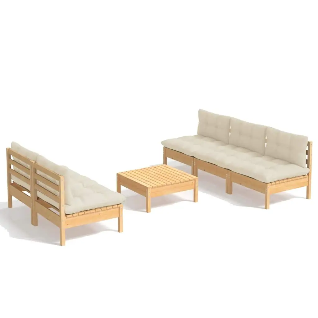Garden Lounge Set 6 Piece Outdoor Patio Furniture with Cream Cushions Pinewood