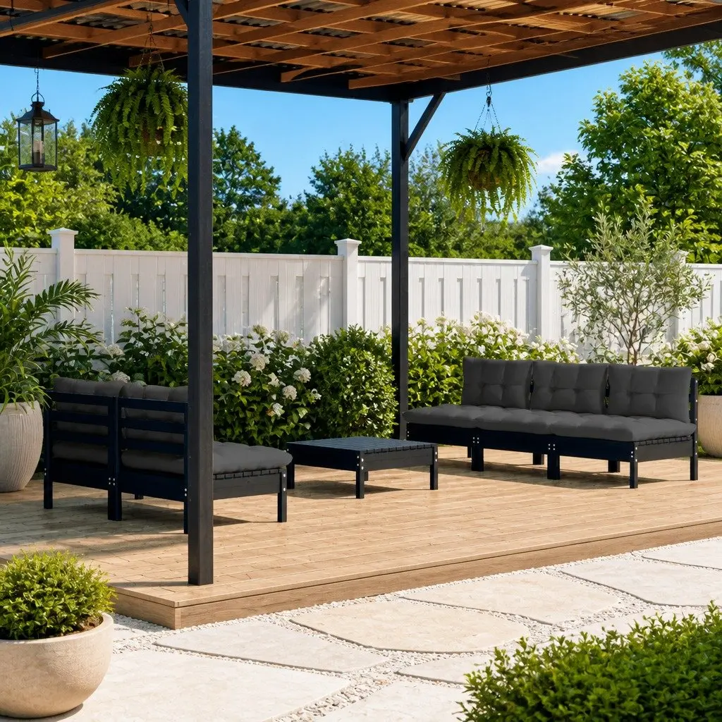 Garden Lounge Set 6 Piece Outdoor Patio Furniture with Cushions Pinewood Black