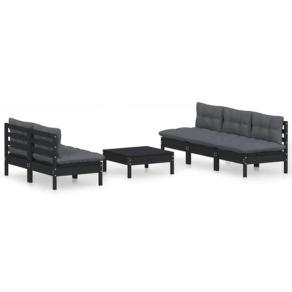 Garden Lounge Set 6 Piece Outdoor Patio Furniture with Cushions Pinewood Black