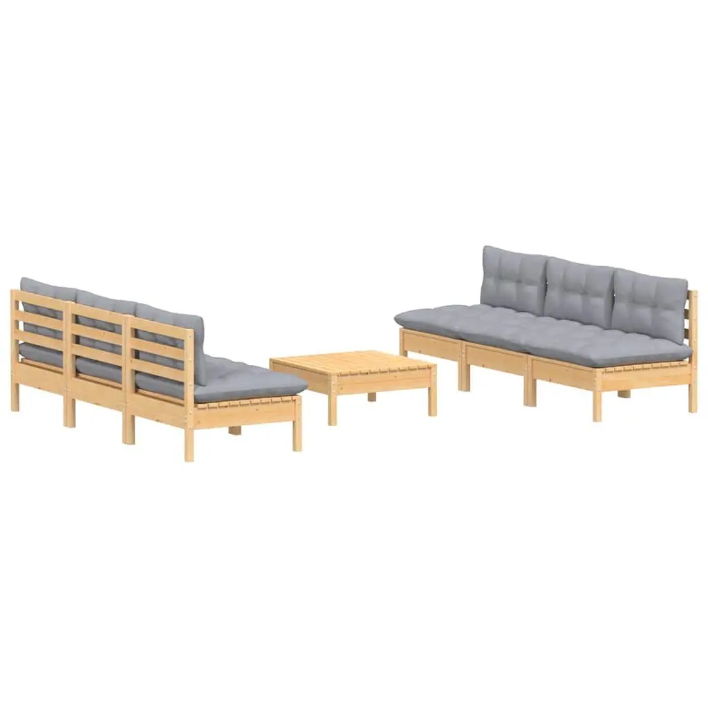 Garden Lounge Set Pinewood Modular 7 Piece Outdoor Patio Furniture Grey Cushions