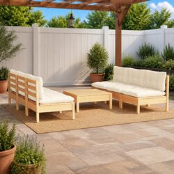 Functional 7 Piece Outdoor Lounge Set with Cream Cushions