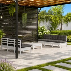 7-Piece White Pinewood Lounge Set for Outdoor Enjoyment