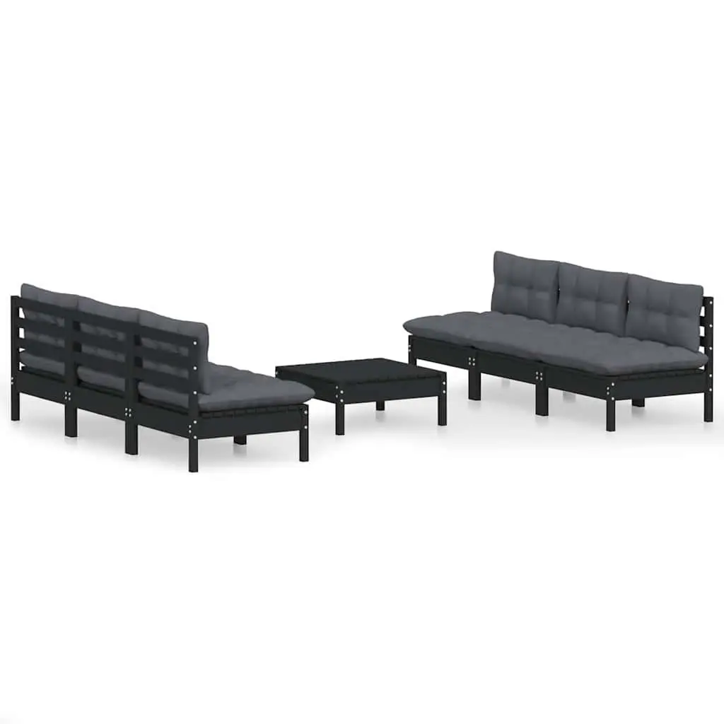 7 Piece Modular Outdoor Patio Furniture Lounge Set Cushions Solid Pinewood Black Anthracite