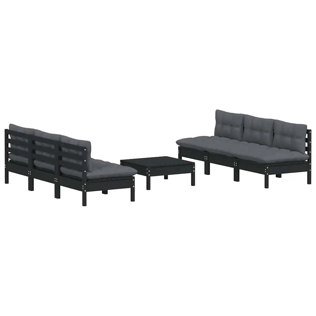 7 Piece Modular Outdoor Patio Furniture Lounge Set Cushions Solid Pinewood Black Anthracite