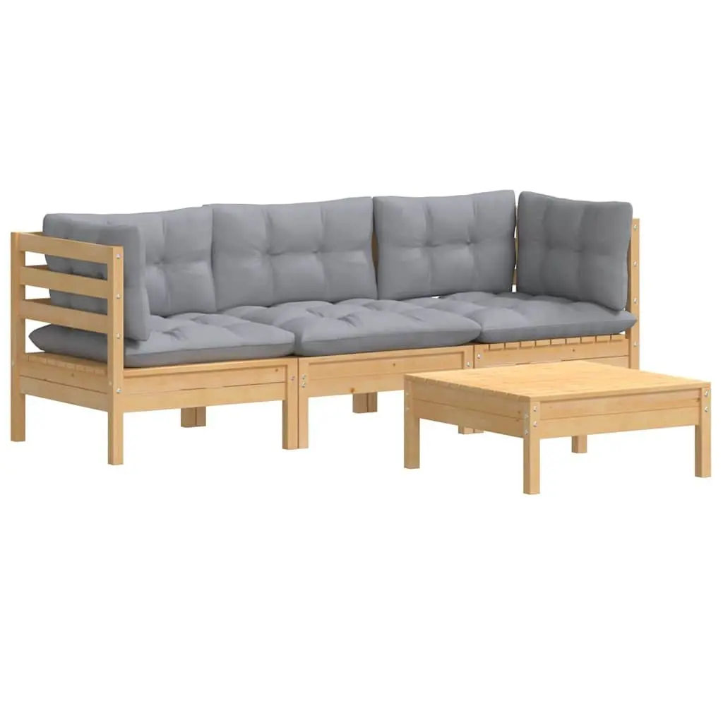 Garden Lounge Set Pinewood 4 Piece Outdoor Patio Furniture Grey Cushions Modular
