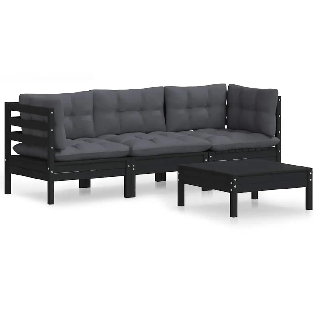 Garden Lounge Set 4 Piece Outdoor Patio Furniture with Cushions Pinewood Black