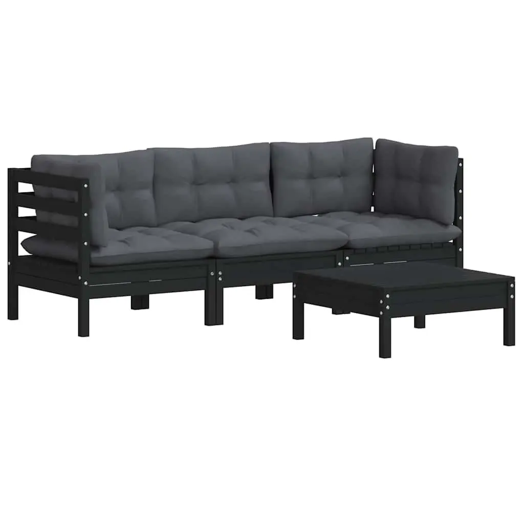 Garden Lounge Set 4 Piece Outdoor Patio Furniture with Cushions Pinewood Black