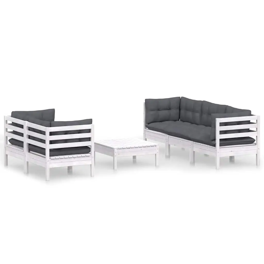 Garden Lounge Set 6 Piece Outdoor Furniture Patio Pinewood White Modular