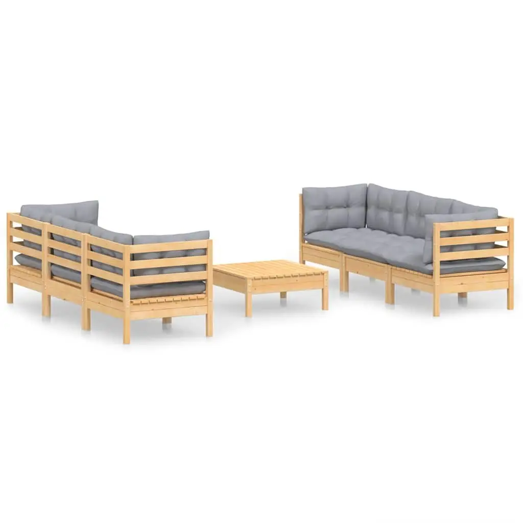 Garden Lounge Set Pinewood Modular 7 Piece Outdoor Furniture Sofa Grey Cushions