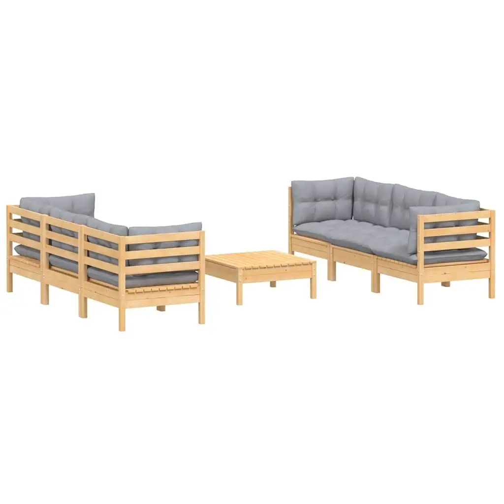 Garden Lounge Set Pinewood Modular 7 Piece Outdoor Furniture Sofa Grey Cushions