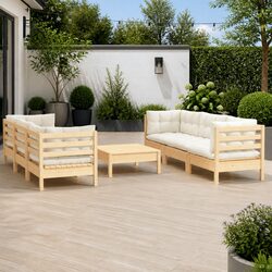 7 Piece Modular Garden Lounge Set with Comfortable Cream Cushions