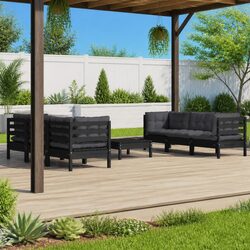 Comfortable 7-Piece Pinewood Lounge Set for Outdoors