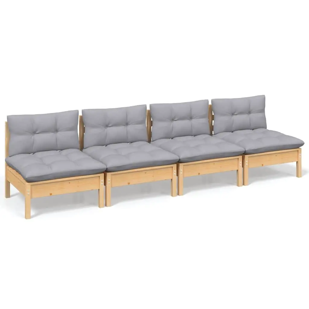 4-Seater Garden Sofa Modular Pinewood Grey Cushions Outdoor Patio Furniture