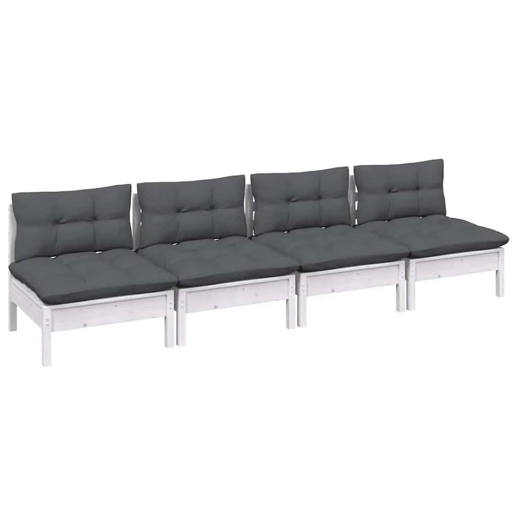 Outdoor Modular Sofa Pinewood Seating Garden White 4 Seater with Cushions