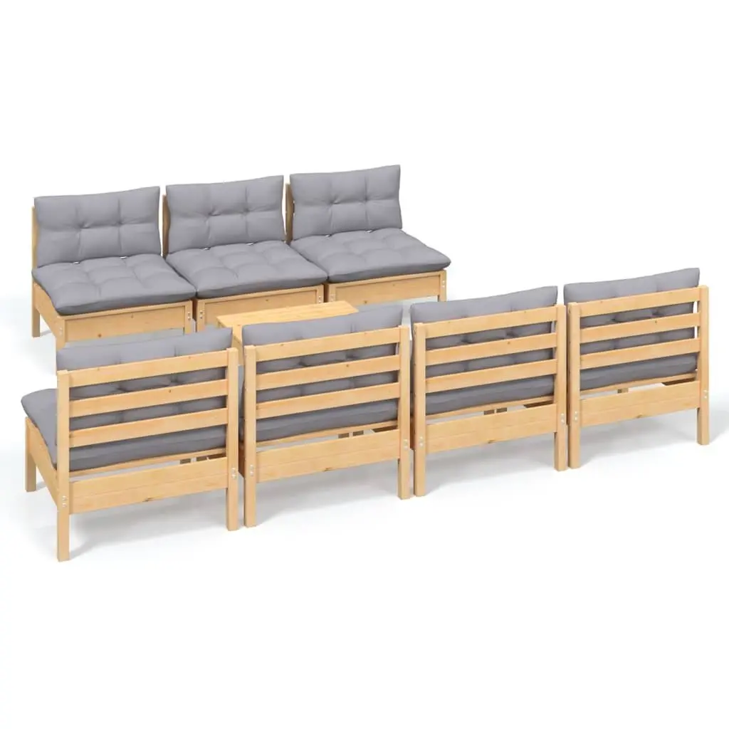 Garden Lounge Set 8 Piece Outdoor Patio Furniture with Grey Cushions Pinewood