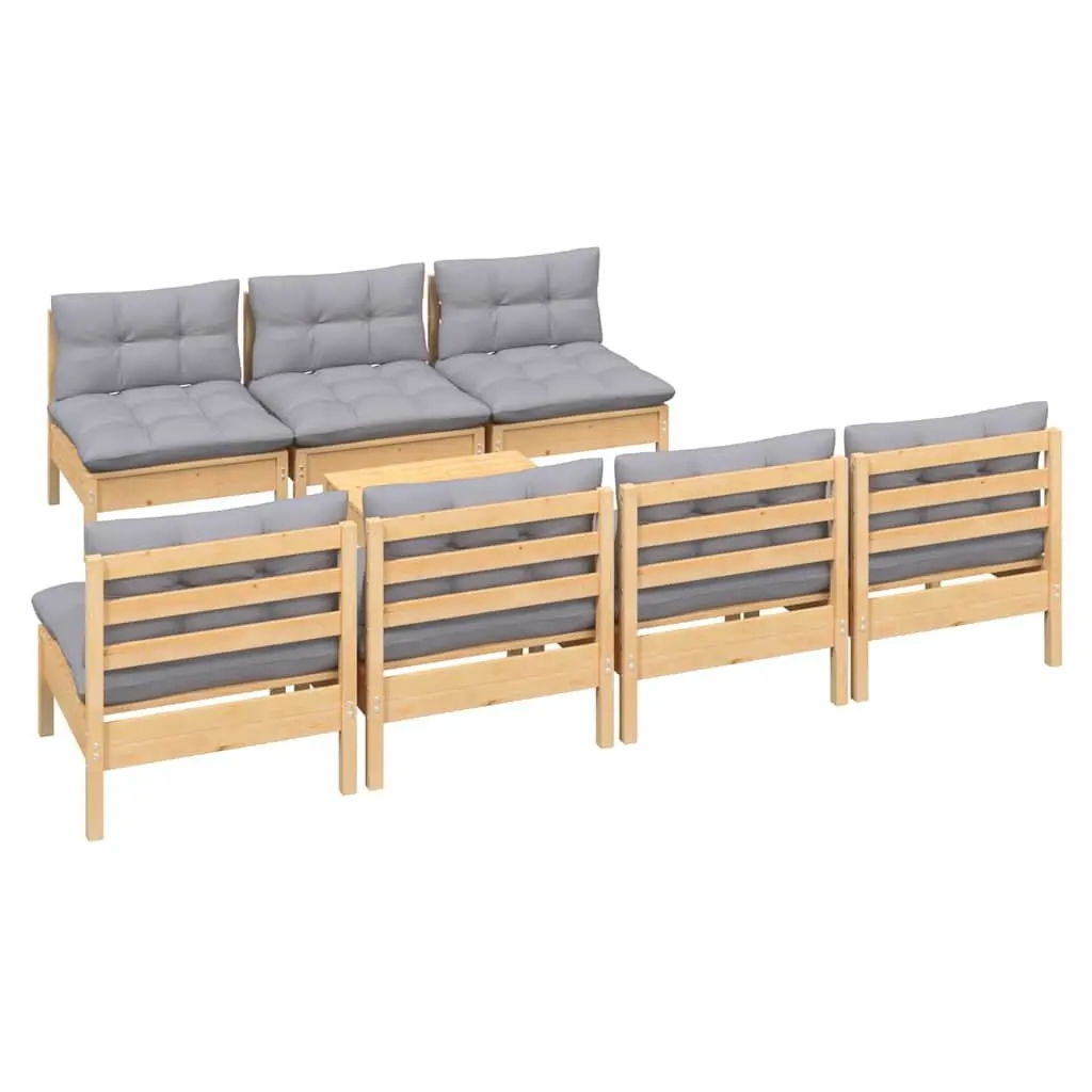 Garden Lounge Set 8 Piece Outdoor Patio Furniture with Grey Cushions Pinewood