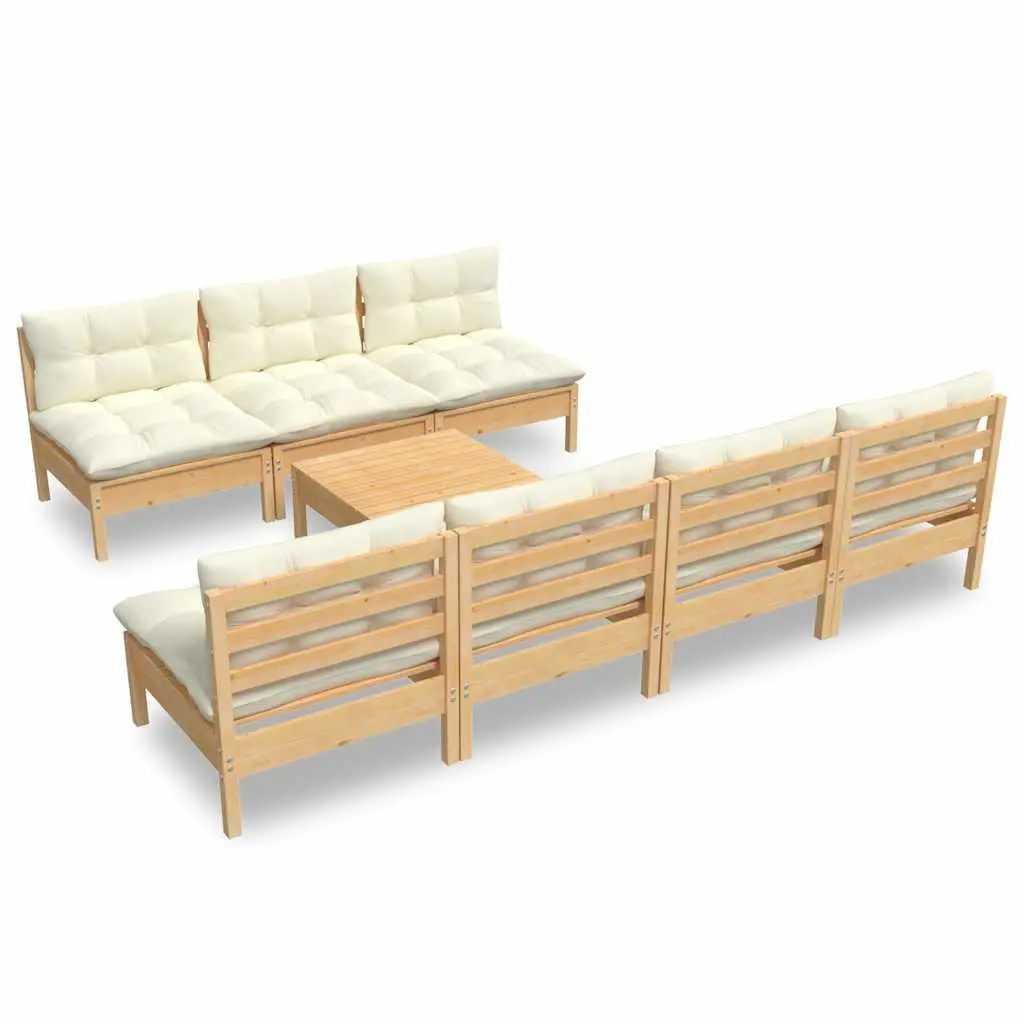 Garden Lounge Set Modular Solid Pinewood 8 Piece Outdoor Patio Furniture Cream