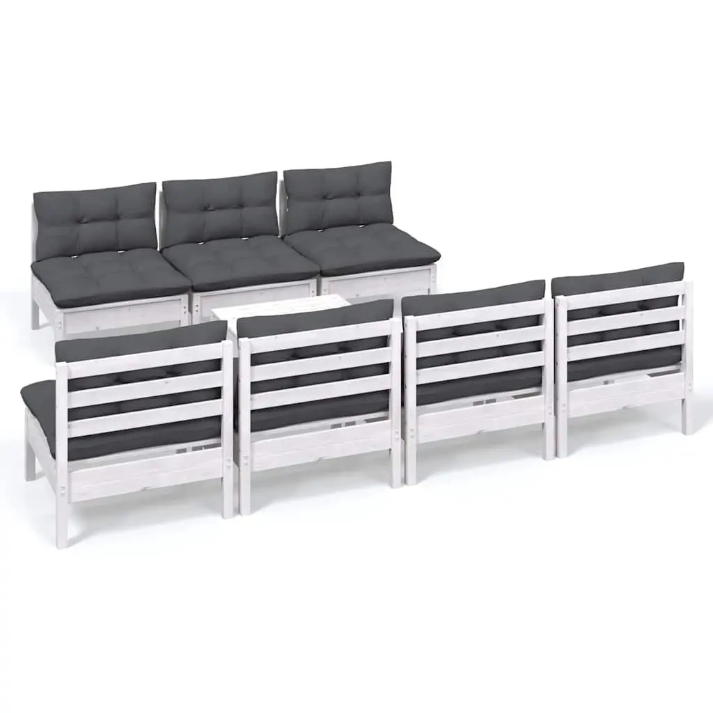 Garden Lounge Set Modular Solid Pinewood 8 Piece Outdoor Patio Furniture White