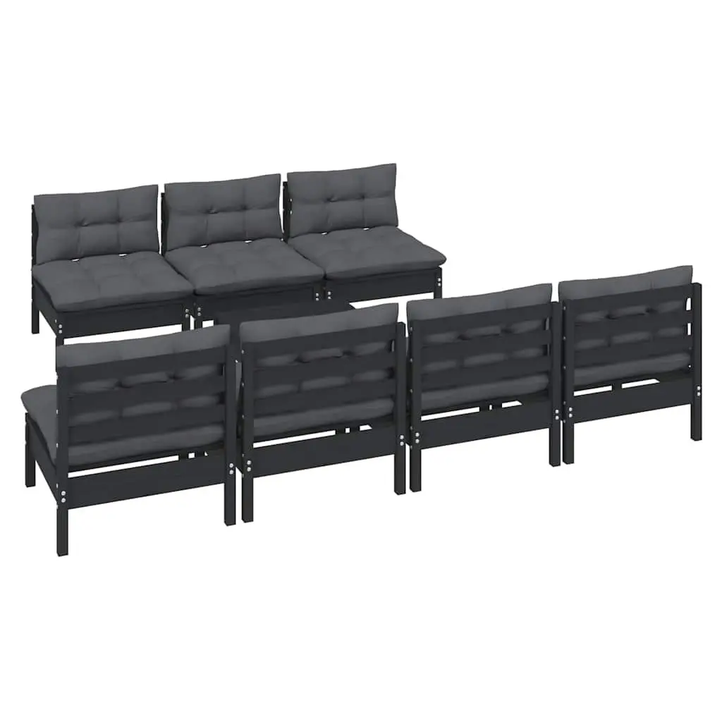 Garden Lounge Set Solid Pinewood 8 Piece Modular Outdoor Patio Furniture Black