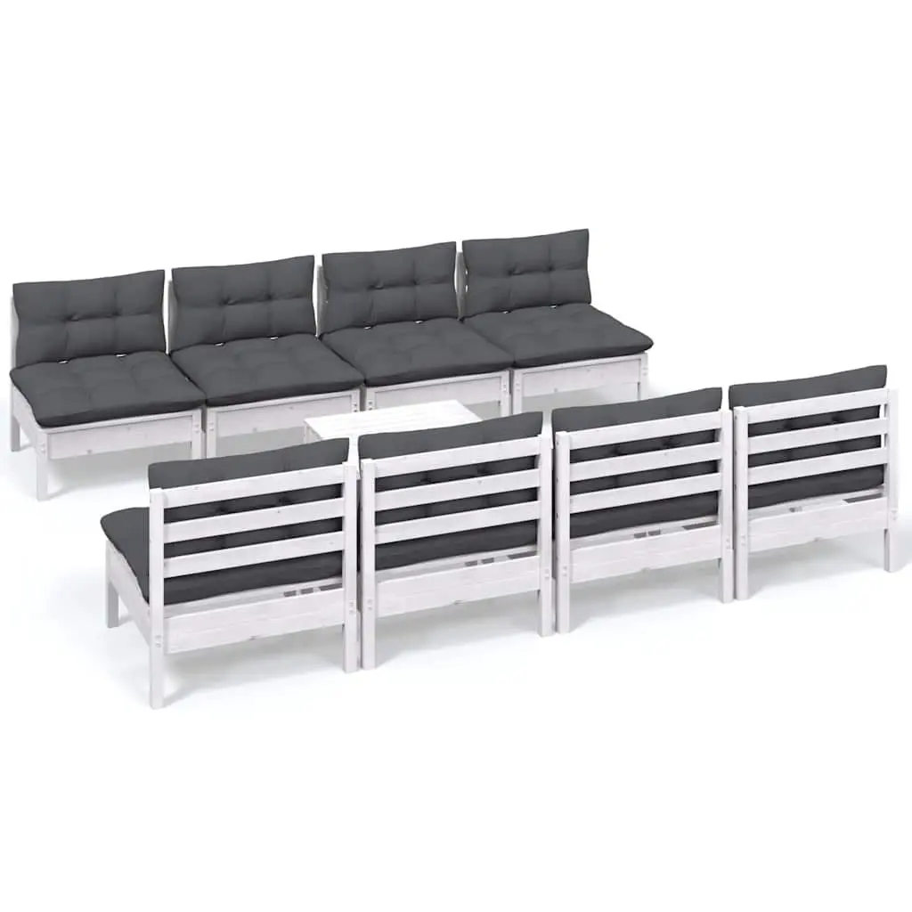Garden Lounge Set 9 Piece Outdoor Patio Furniture with Cushions Pinewood White