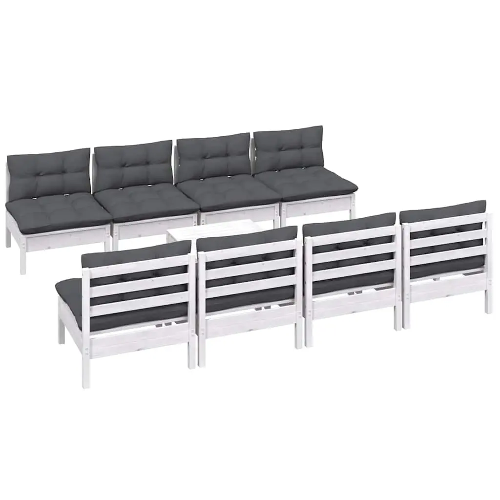 Garden Lounge Set 9 Piece Outdoor Patio Furniture with Cushions Pinewood White