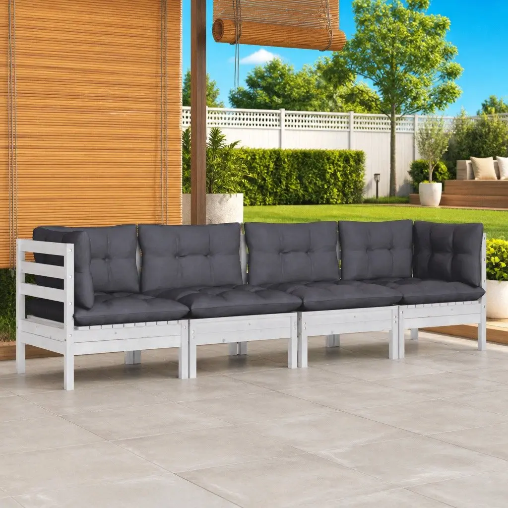 Garden Lounge Set 4 Piece Outdoor Patio Furniture White with Cushions Modular