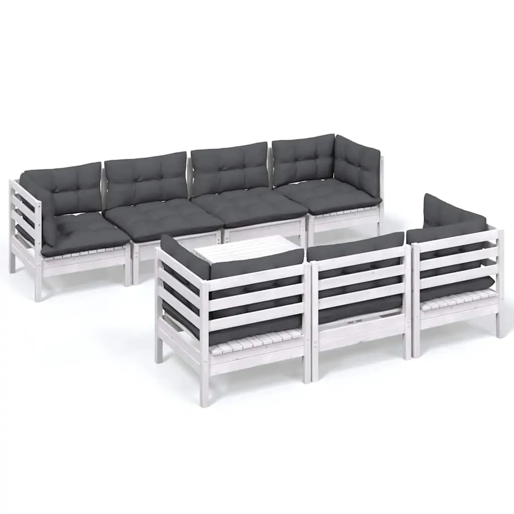 8 Piece Modular Outdoor Lounge Set White Solid Pinewood with Cushions Patio Furniture