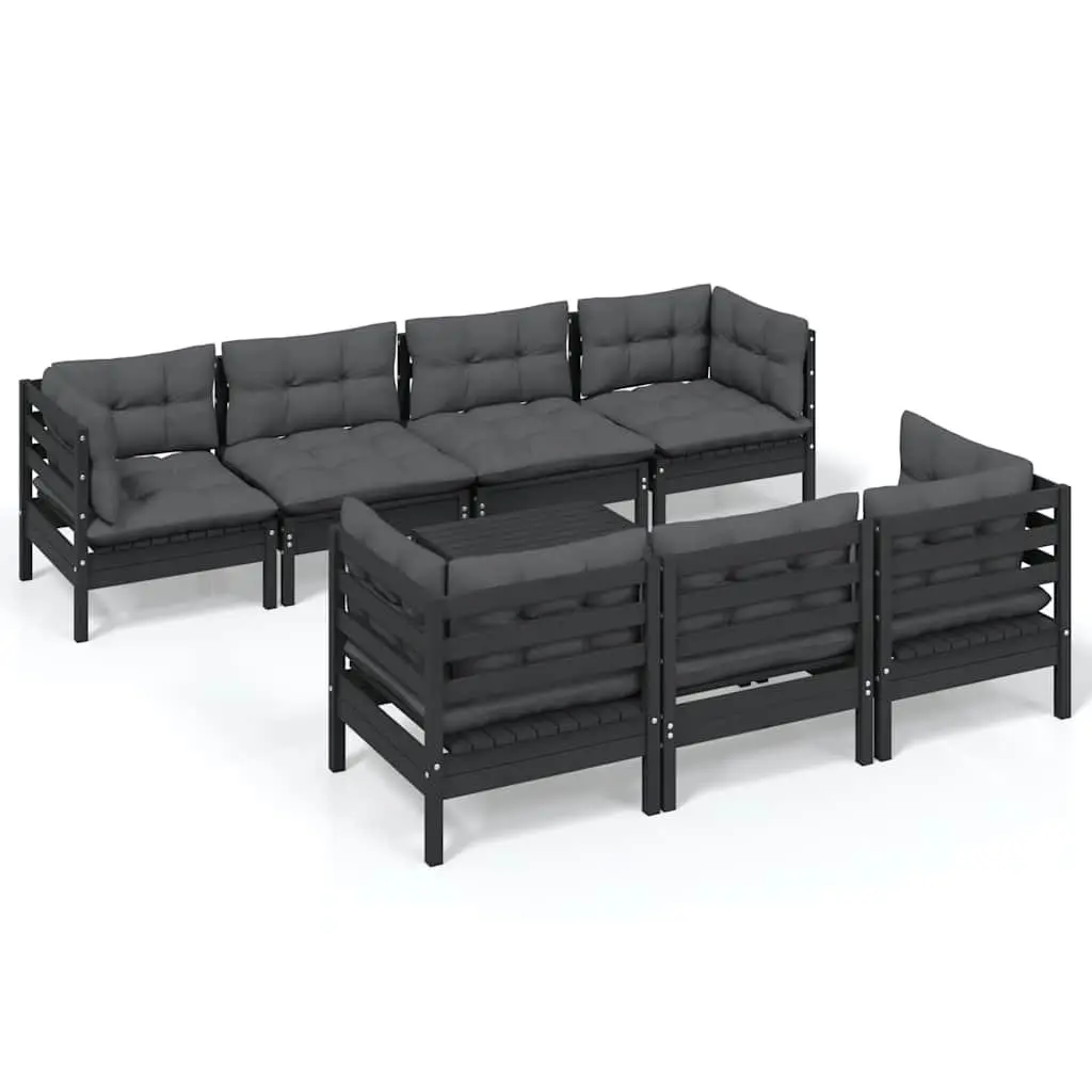 8 Piece Garden Lounge Set Outdoor Patio Furniture Cushioned Black Solid Pinewood