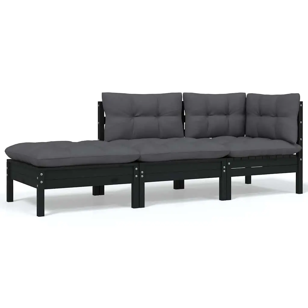 8 Piece Garden Lounge Set Outdoor Patio Furniture Cushioned Black Solid Pinewood