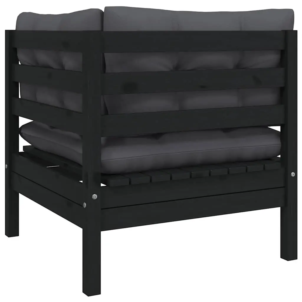 8 Piece Garden Lounge Set Outdoor Patio Furniture Cushioned Black Solid Pinewood