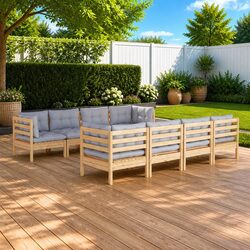 9 Piece Outdoor Patio Furniture Set with Solid Wood and Cushions
