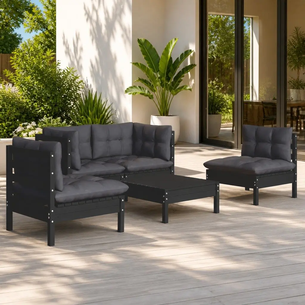 Garden Lounge Set 5 Piece Outdoor Furniture with Cushions Patio Seating Black