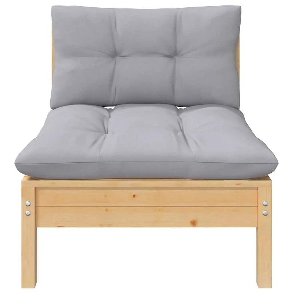 Modular Outdoor Patio Furniture 5 Piece Garden Lounge Set Solid Pinewood with Grey Cushions