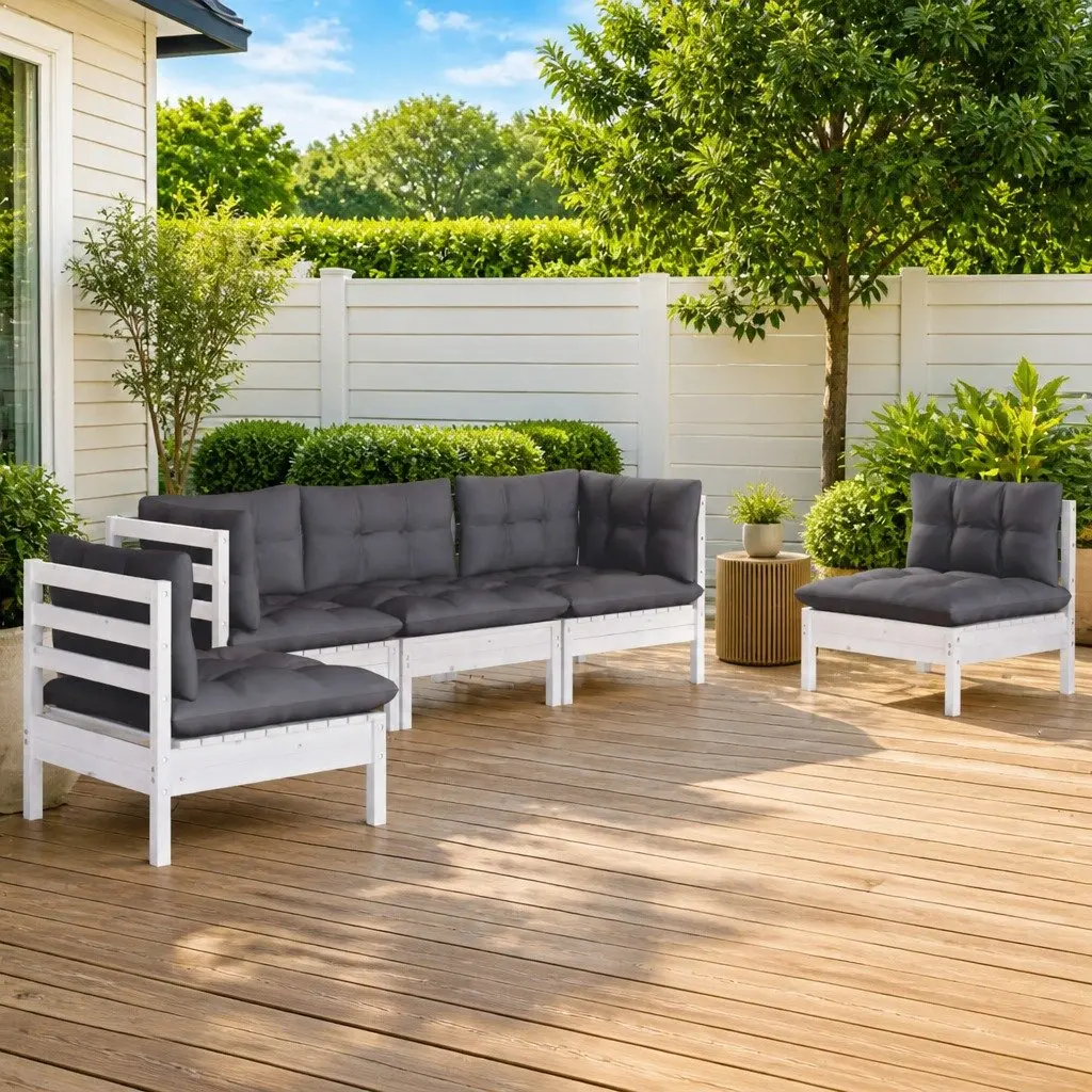 Garden Lounge Set 5 Piece Outdoor Furniture Patio Seating White Cushions