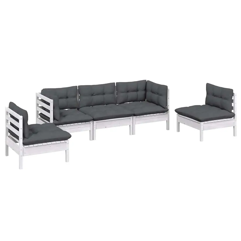 Garden Lounge Set 5 Piece Outdoor Furniture Patio Seating White Cushions