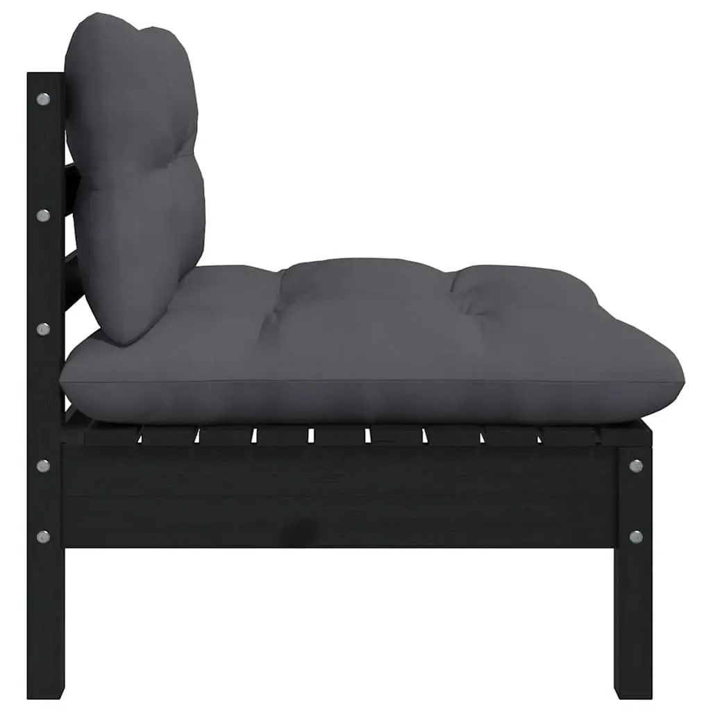 5 Piece Modular Garden Lounge Set Outdoor Furniture Solid Pinewood Black with Cushions
