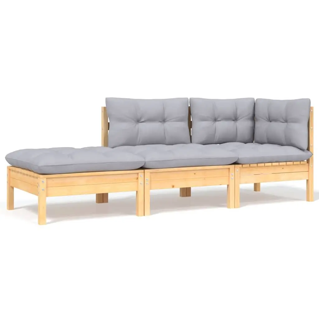 Garden Lounge Set Solid Pinewood 6 Piece Outdoor Patio Furniture with Grey Cushions