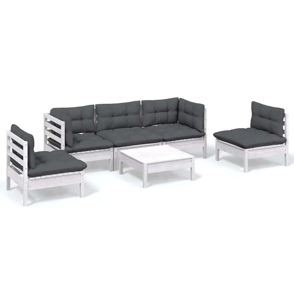 6 Piece Modular Outdoor Furniture Set Solid Pinewood White with Cushions for Garden Lounge