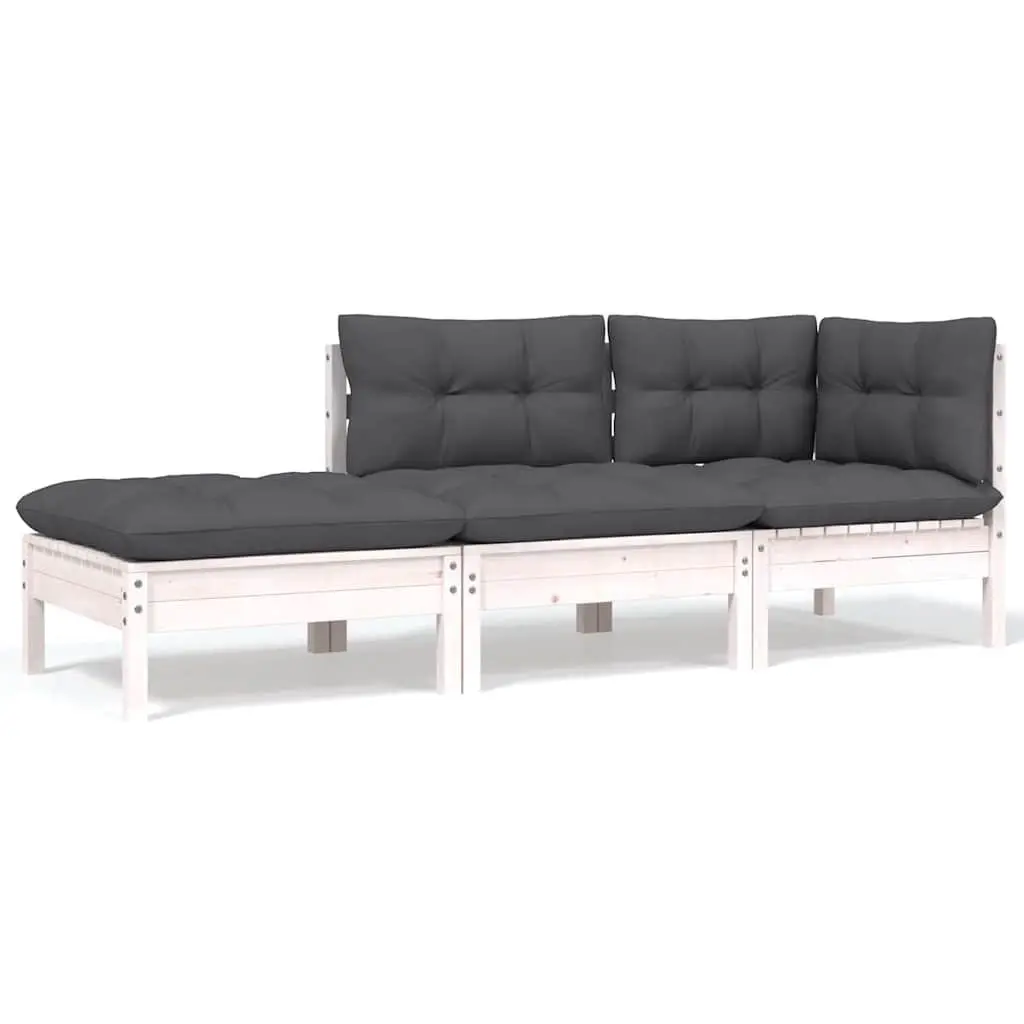 6 Piece Modular Outdoor Furniture Set Solid Pinewood White with Cushions for Garden Lounge