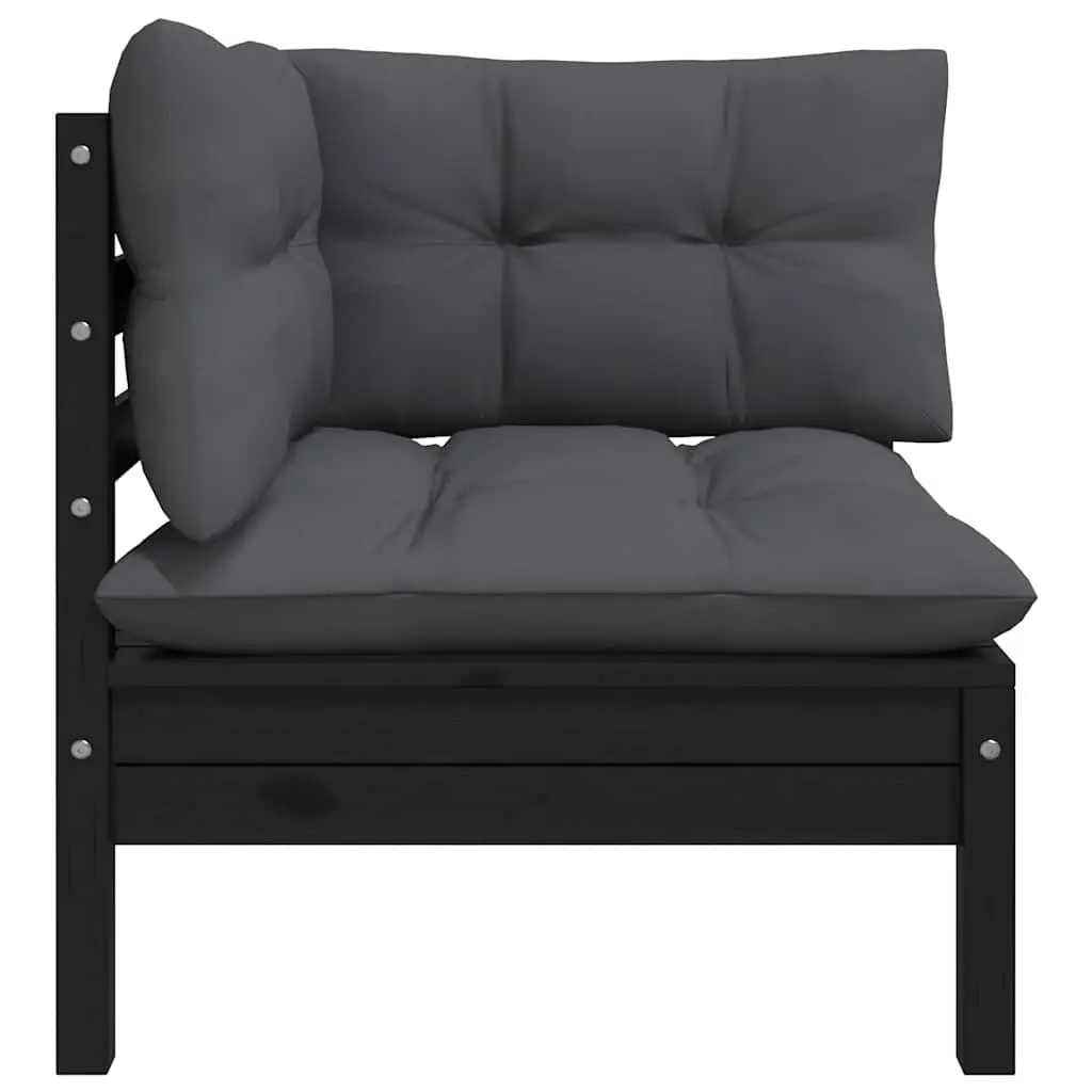 Garden Lounge Set Solid Pinewood 6 Piece Outdoor Patio Furniture with Cushions Black