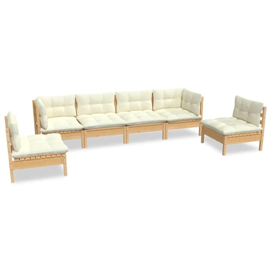 Garden Lounge Set Solid Pinewood 6 Piece Outdoor Patio Furniture Cream Cushions Modular