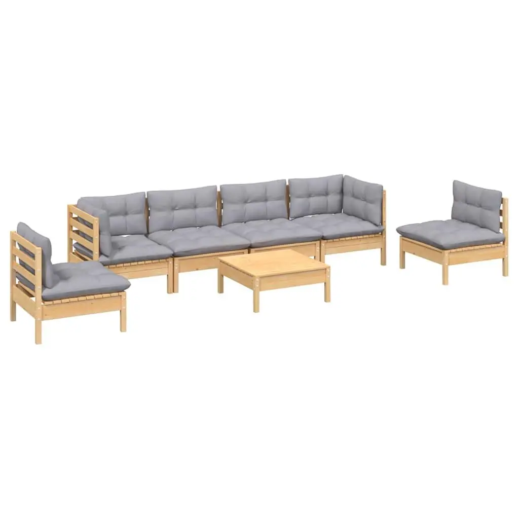 7 Piece Modular Garden Lounge Set Pinewood Outdoor Furniture with Grey Cushions