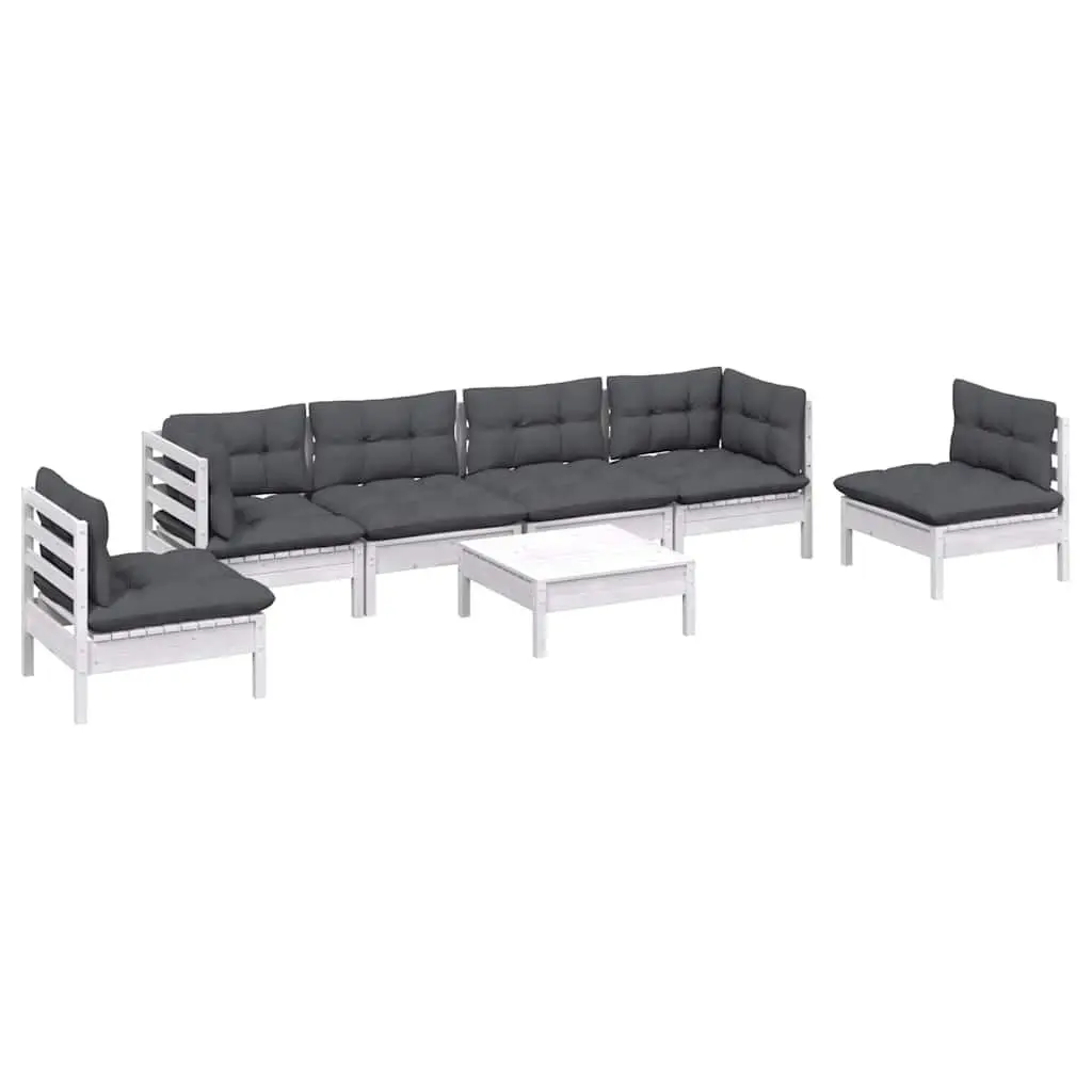 7 Piece Garden Lounge Set Solid Pinewood with Cushions Outdoor Patio Furniture White