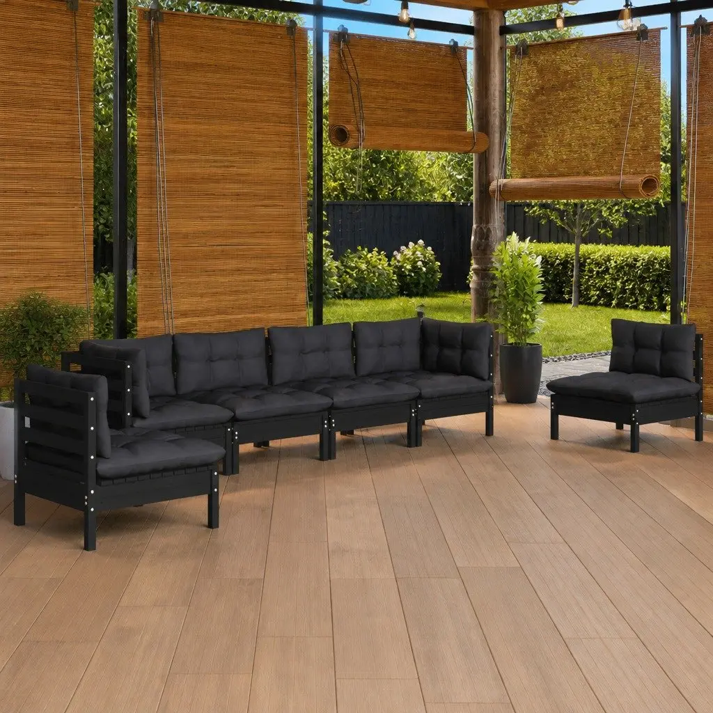 7 Piece Garden Lounge Set Solid Pinewood Black Outdoor Patio Furniture